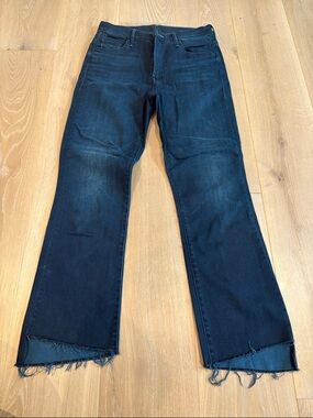 MOTHER Woman’s Size 28 Dark Wash Black Wide-Leg Jeans with Frayed Hem.